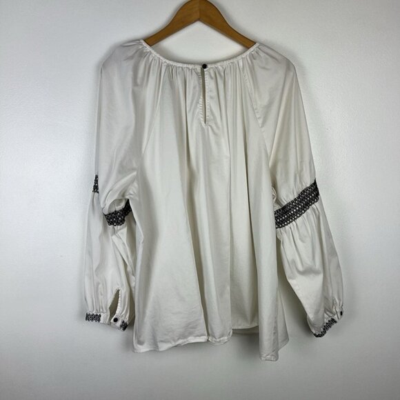 Elizabeth + James Embroidered Sleeve Peasant Blouse Sz 2X Cottage Boho Swing Top - Picture 6 of 11